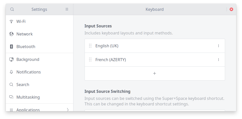Screenshot of Keyboard configuration in GNOME